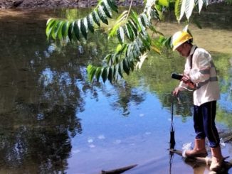 Kegiatan pemantauan air oleh karyawan PT GKP